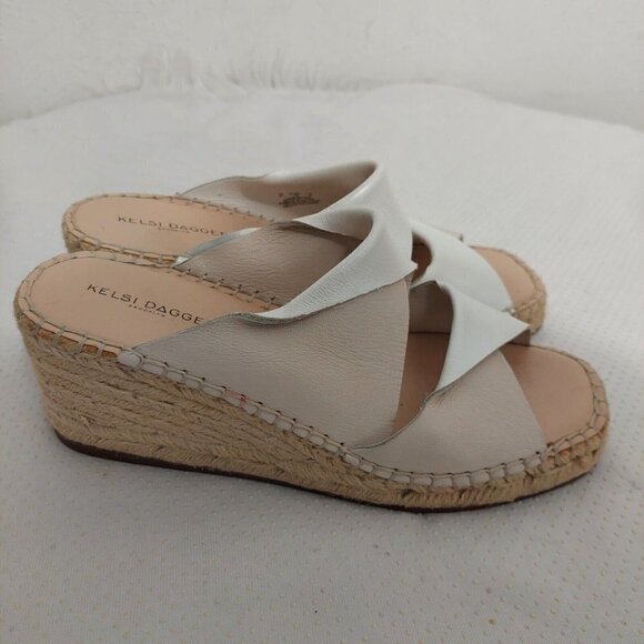 Kelsi Dagger Inwood White Beige Leather Espadrille Wedge Sandals Open Toe Sz 8.5 - Picture 5 of 11